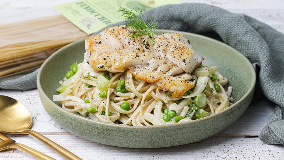 Linguine mit Fenchel und Skrei auf Noilly Prat Rahm