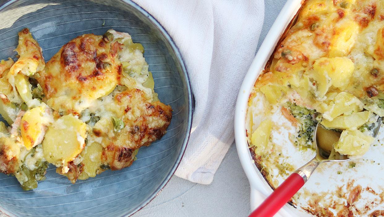 Kartoffel-Brokkoli-Lachs Gratin