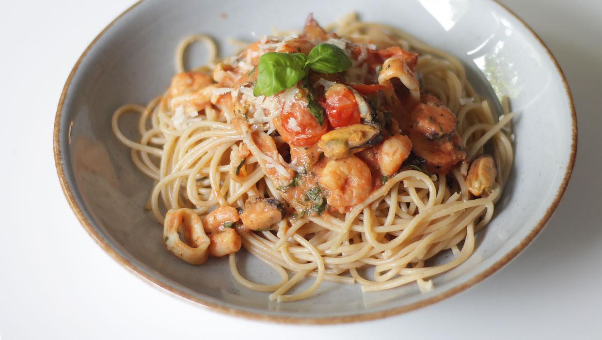 Schnelle Vollkornspaghetti Frutti Di Mare