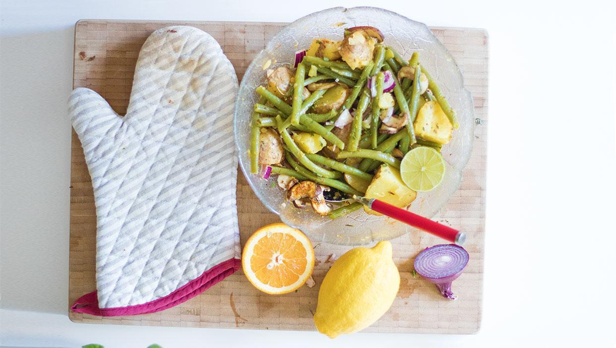 Grüne-Bohnen mit Rosmarinkartoffeln und Orangen-Dressing