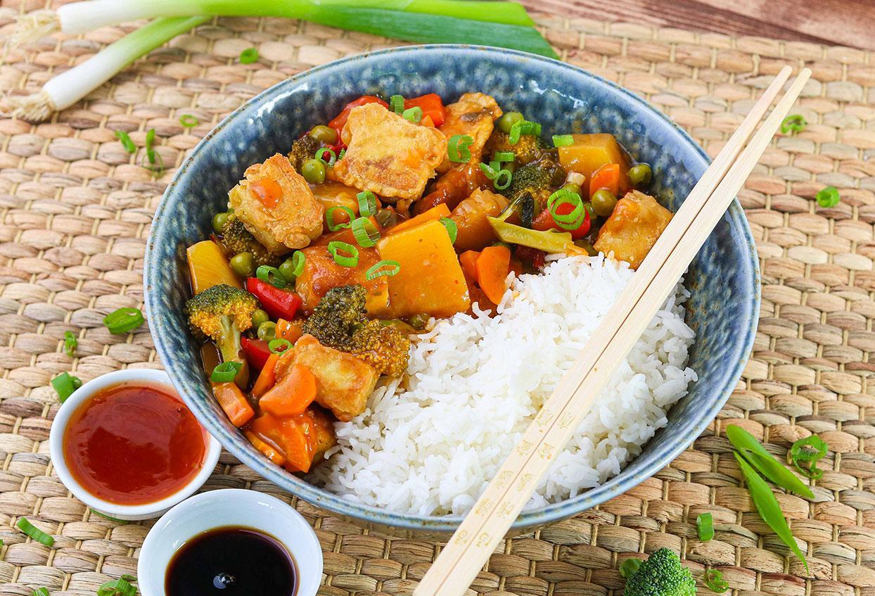 Knuspriger Tofu süß-sauer mit Reis - Schritt 8